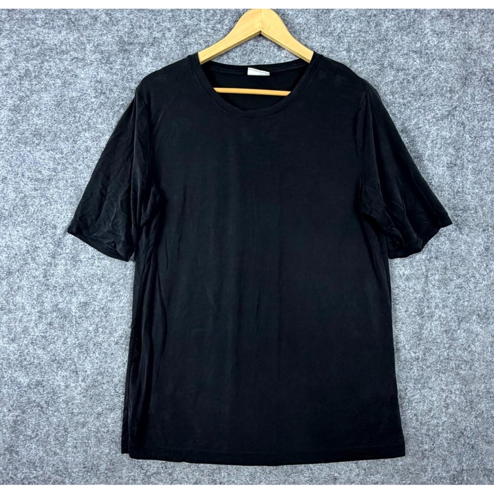 Weekday Mio Cupro T-Shirt Mens Large Black Stretch Crew Neck Short Sleeve Summer